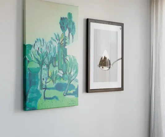 a framed art on a wall