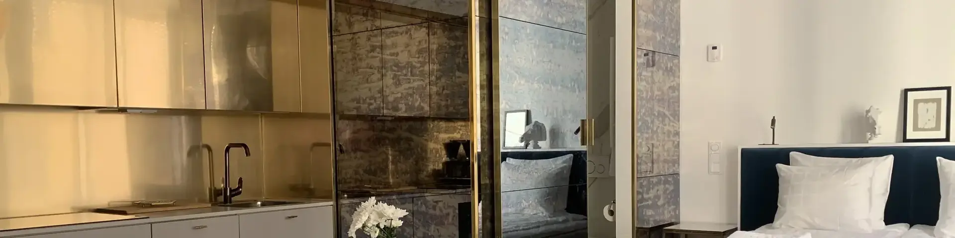 a room with a bed and a table