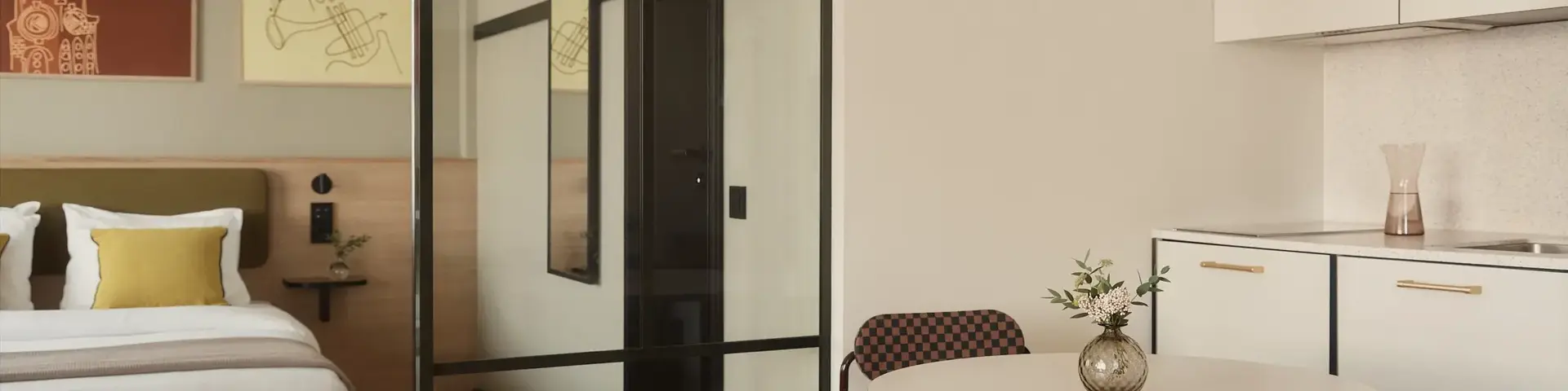 a room with a table and chairs