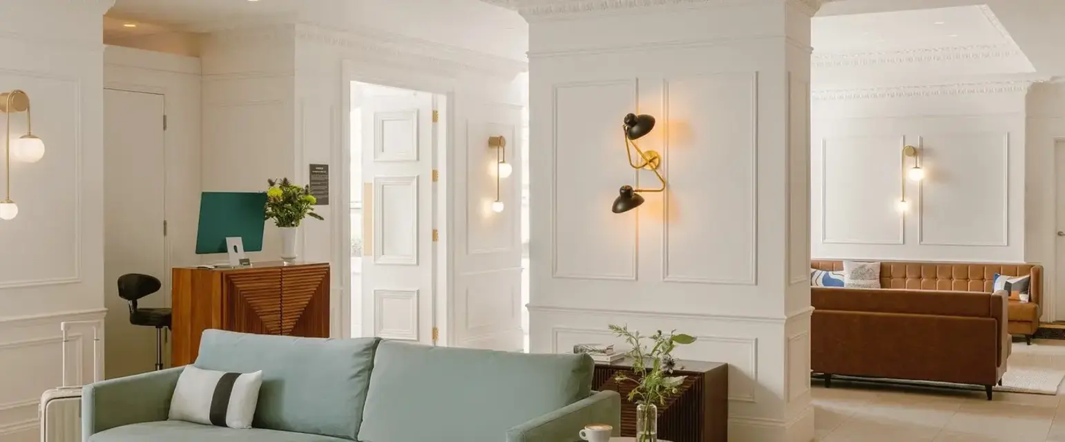 a living room with a couch and a coffee table