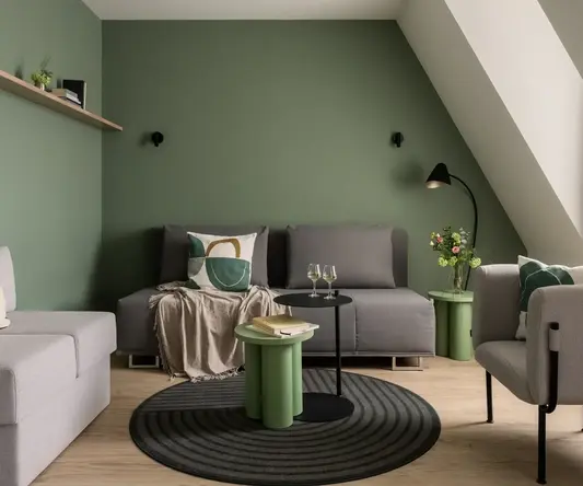 a room with a couch and a table