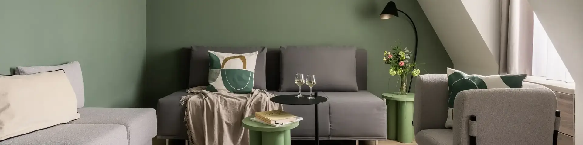 a room with a couch and a table