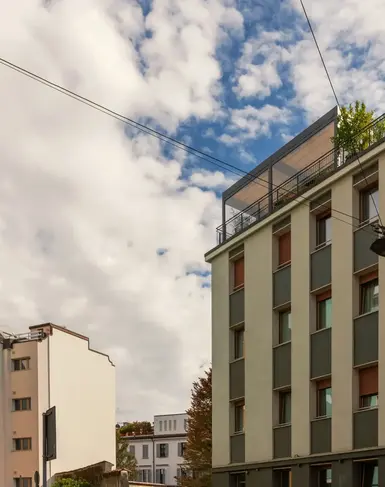 a building with plants on top of it