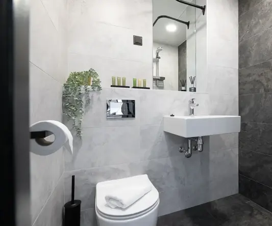 a bathroom with a sink and mirror