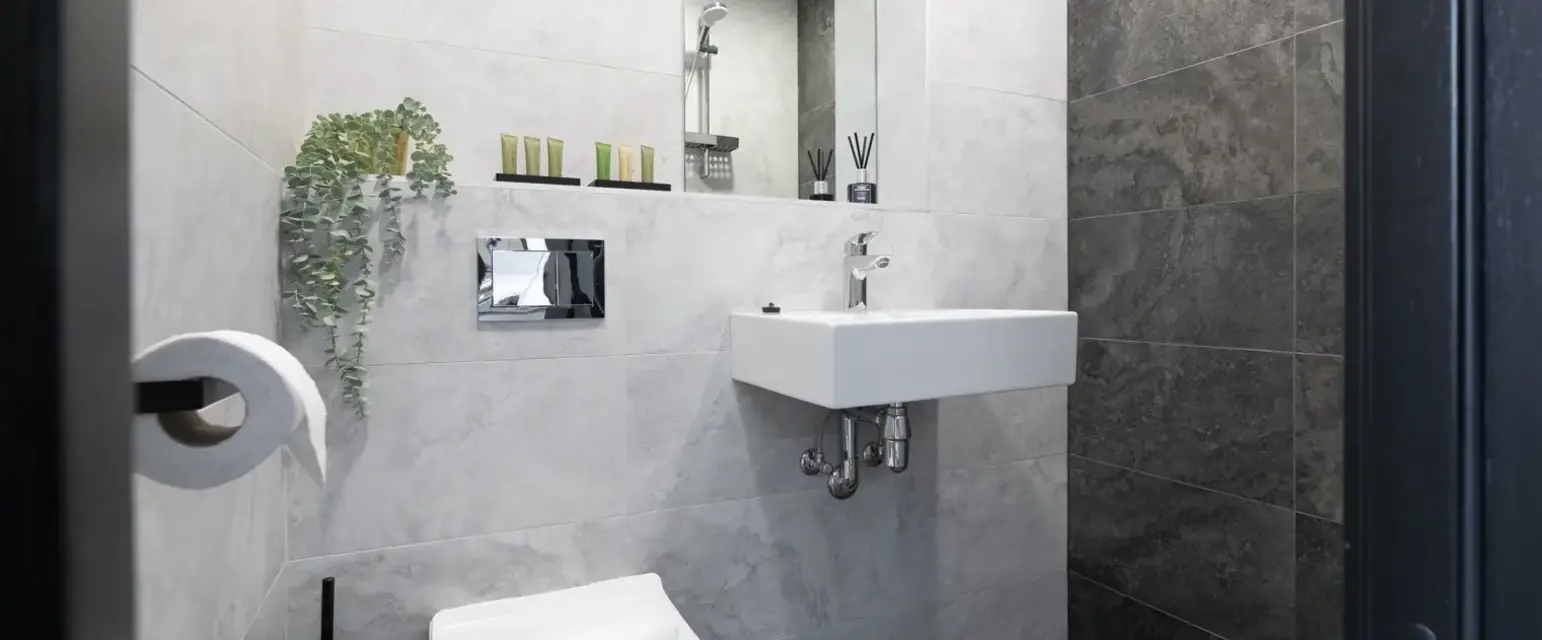 a bathroom with a sink and mirror