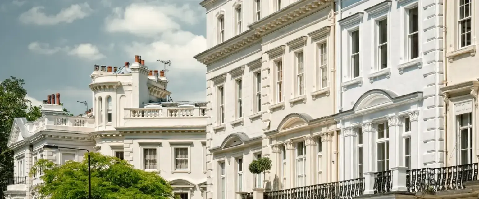 a row of white buildings