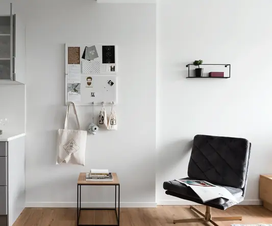 a room with a chair and a table