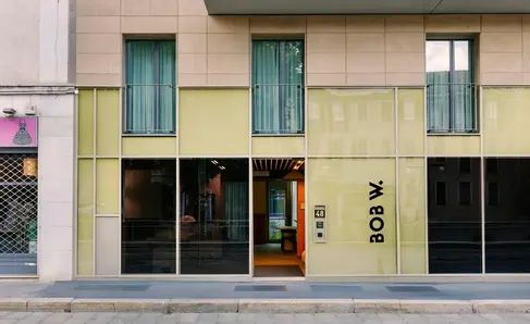 a building with glass doors