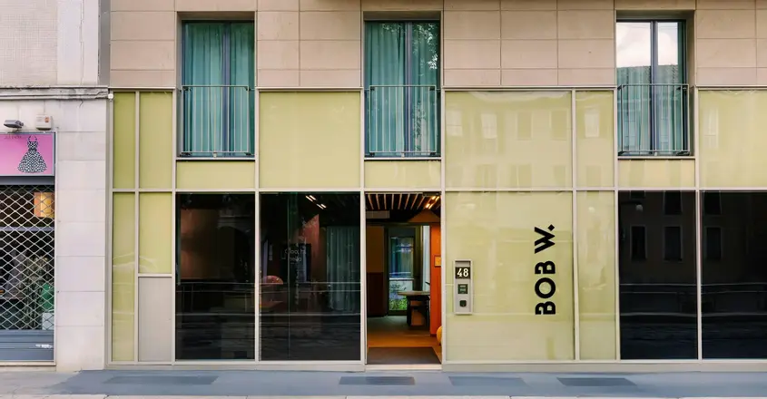a building with glass doors