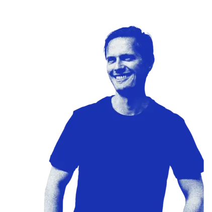 a man in a blue shirt