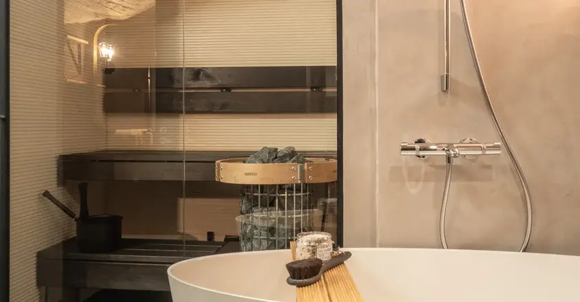 a bathtub and shower in a bathroom