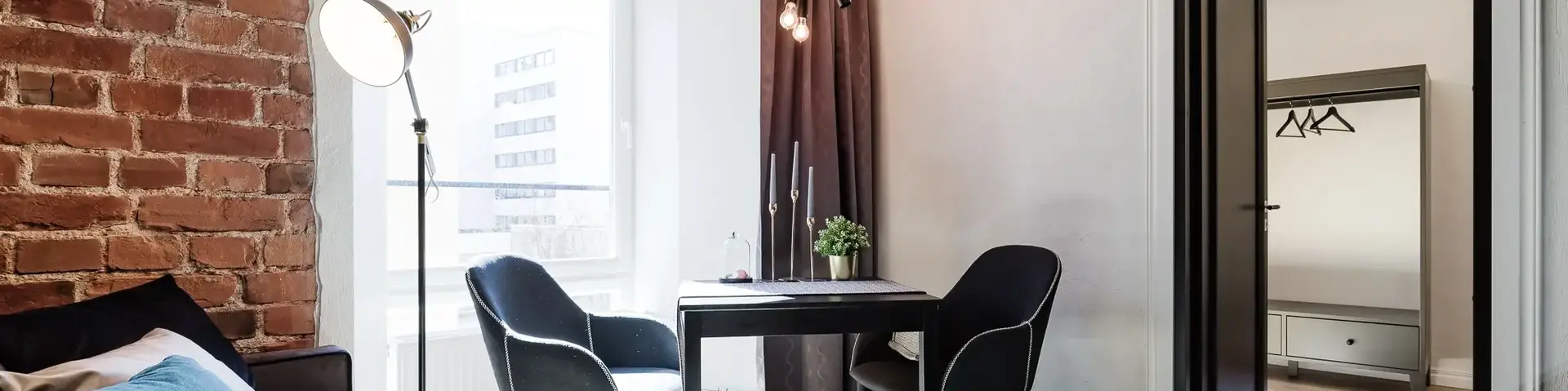 a living room with a couch and a table