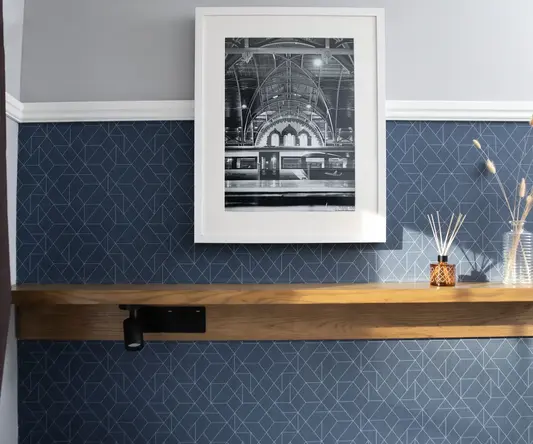 a picture on a shelf