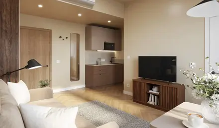 a living room with a tv and a couch