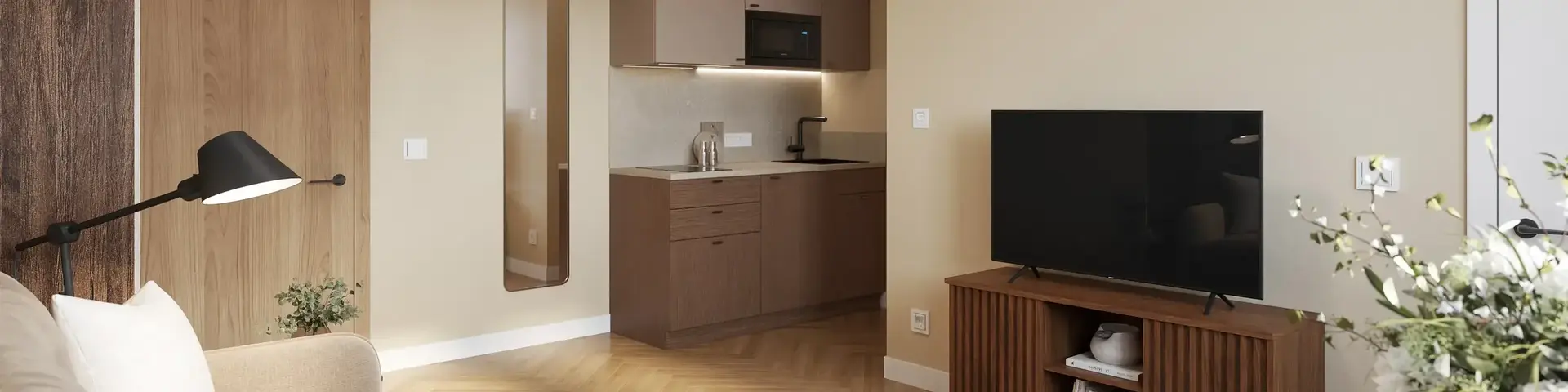 a living room with a tv and a couch