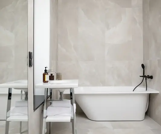 a bathroom with a sink and bathtub