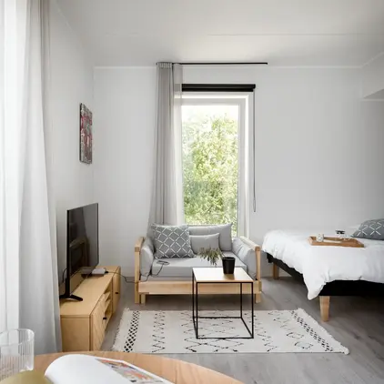 a room with a couch and a tv