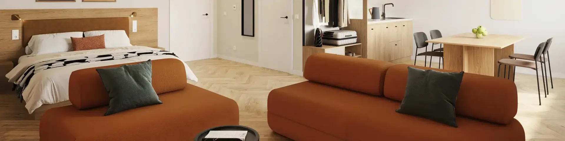 a room with a bed and a couch
