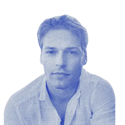 a man with a blue specks