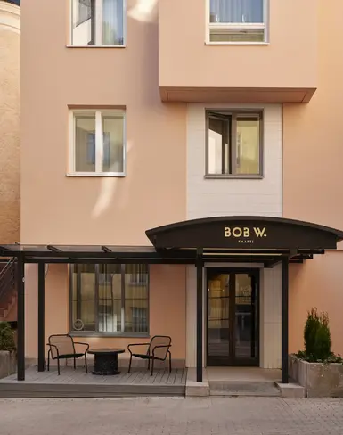 a building with a covered patio