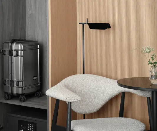 a chair and table in a room