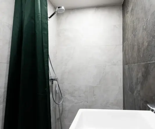 a shower and bathtub in a bathroom