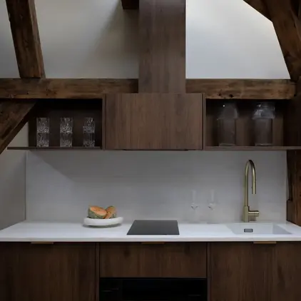 a kitchen with a sink and a stove