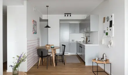 a kitchen and dining area
