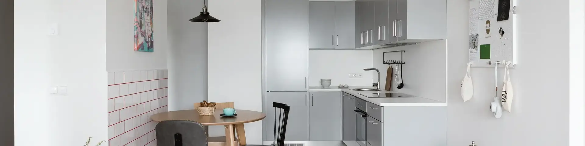 a kitchen and dining area