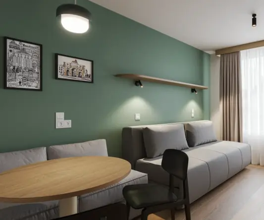 a room with a couch and a table