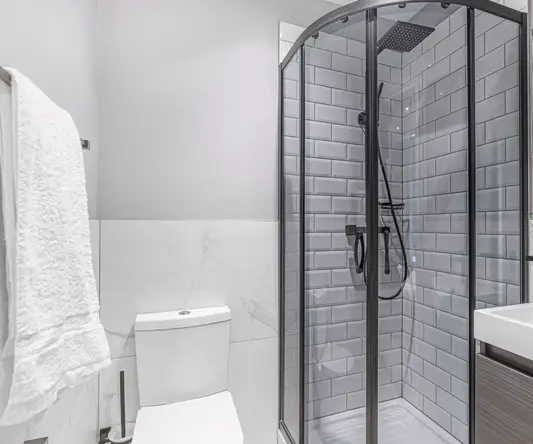 a shower with a glass door