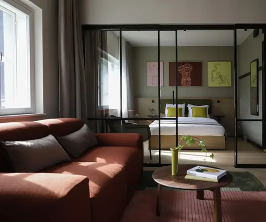 a room with a bed and a couch