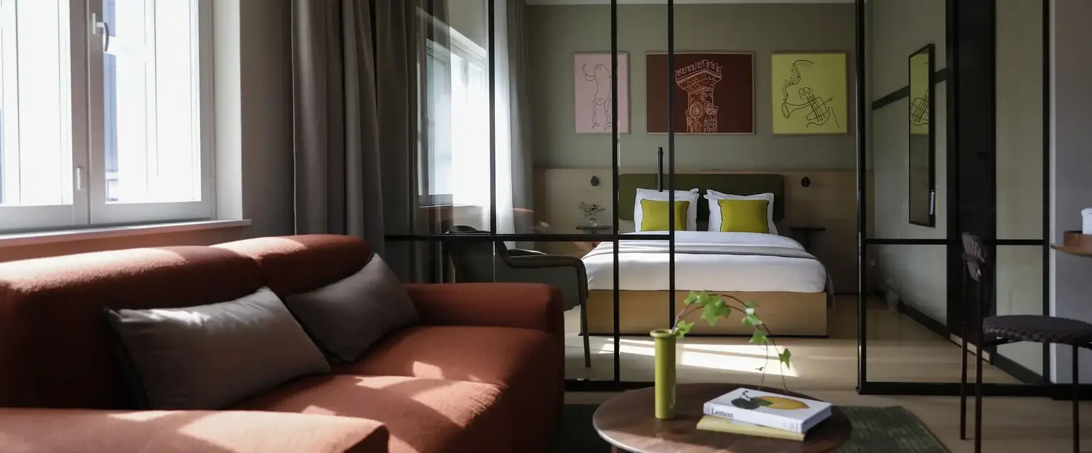 a room with a bed and a couch