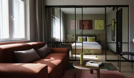 a room with a bed and a couch