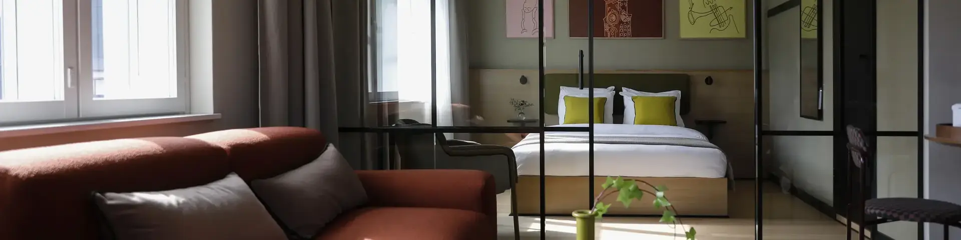 a room with a bed and a couch