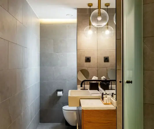 a bathroom with a sink and toilet