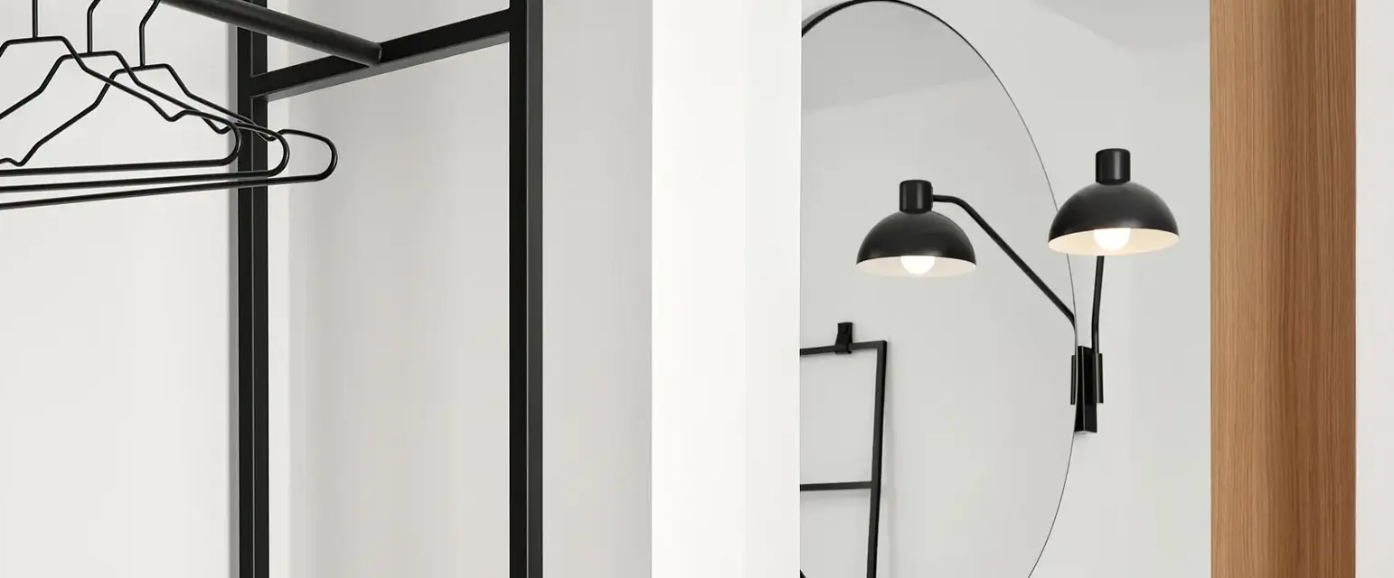 a bathroom with a mirror and sink