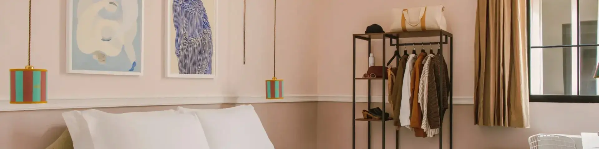 a bedroom with a bed and a shelf