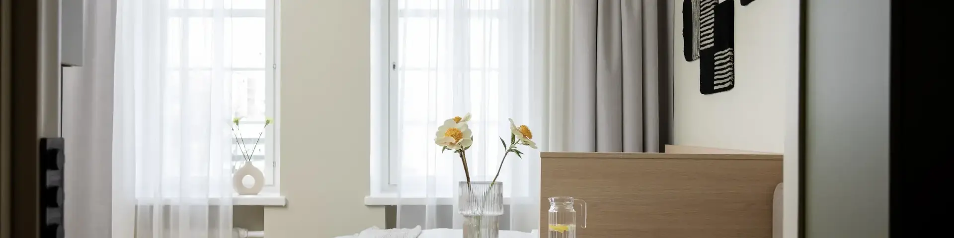 a room with a bed and a table