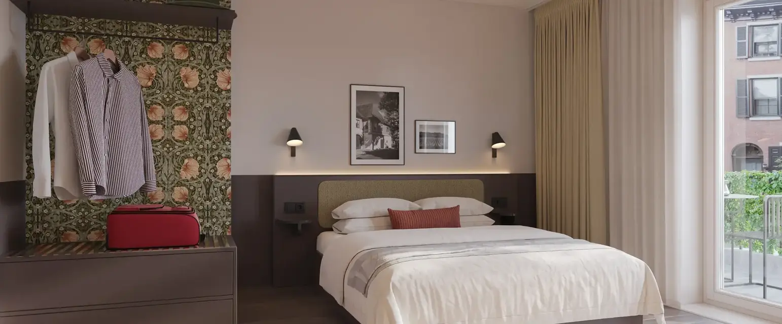a bed in a room
