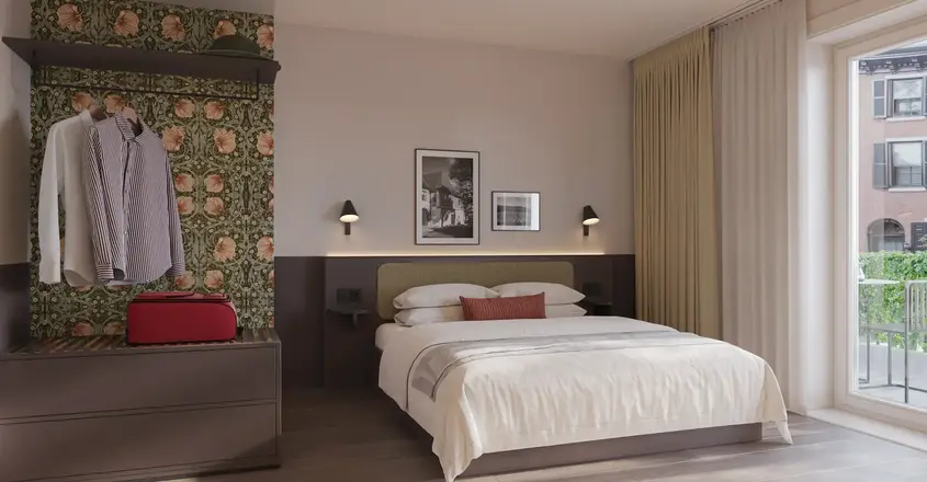 a bed in a room