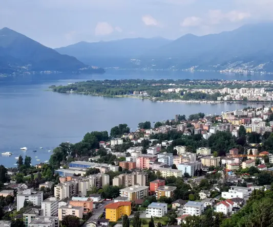 a city next to a body of water