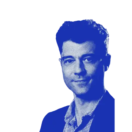 a man in a blue shirt