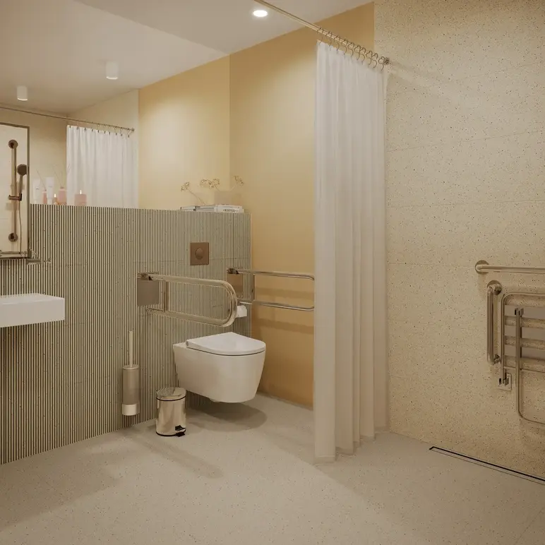 a bathroom with a toilet and sink