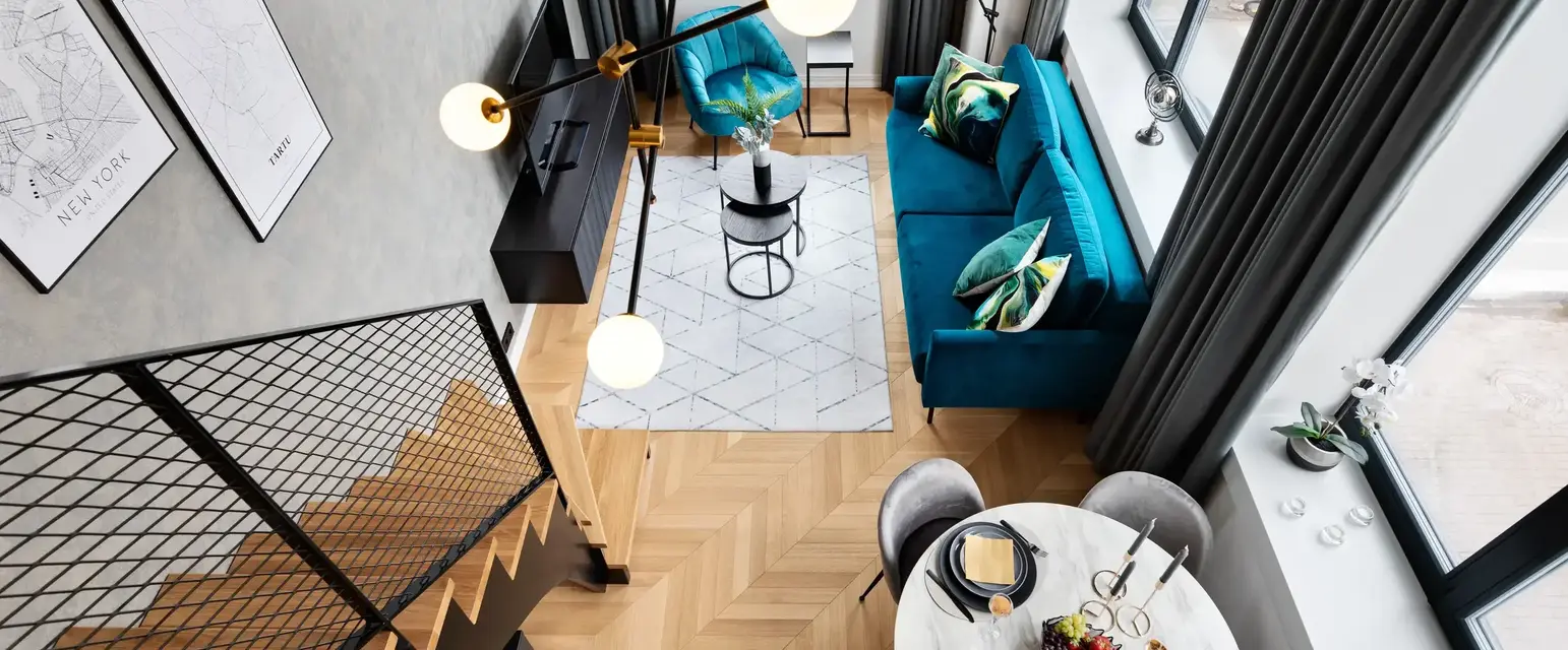 a room with a table and chairs