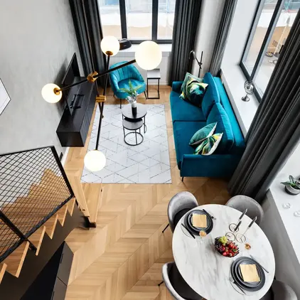 a room with a table and chairs