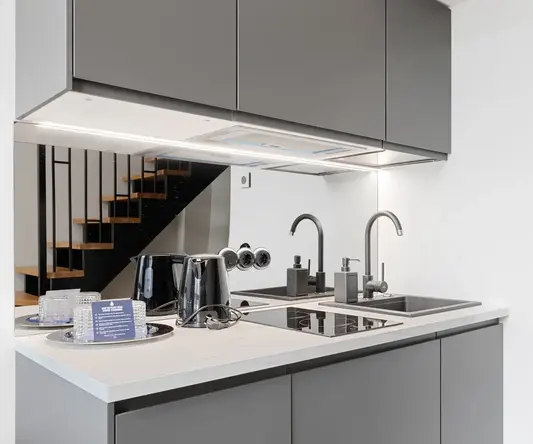 a kitchen with a sink and a sink