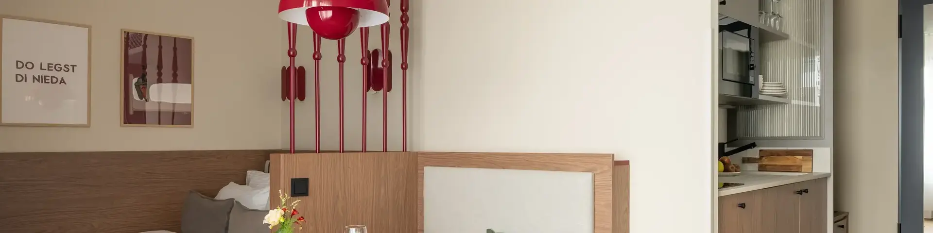 a room with a bed and a table