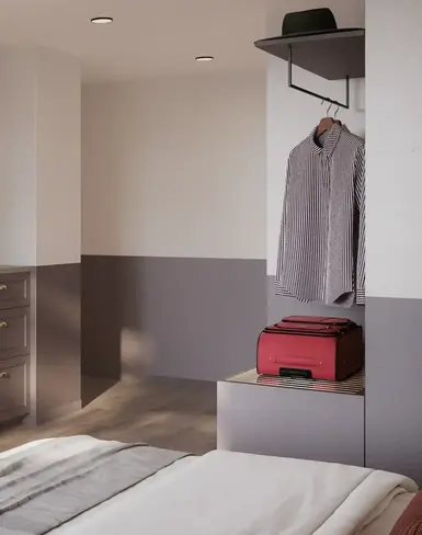 a room with a table and chairs
