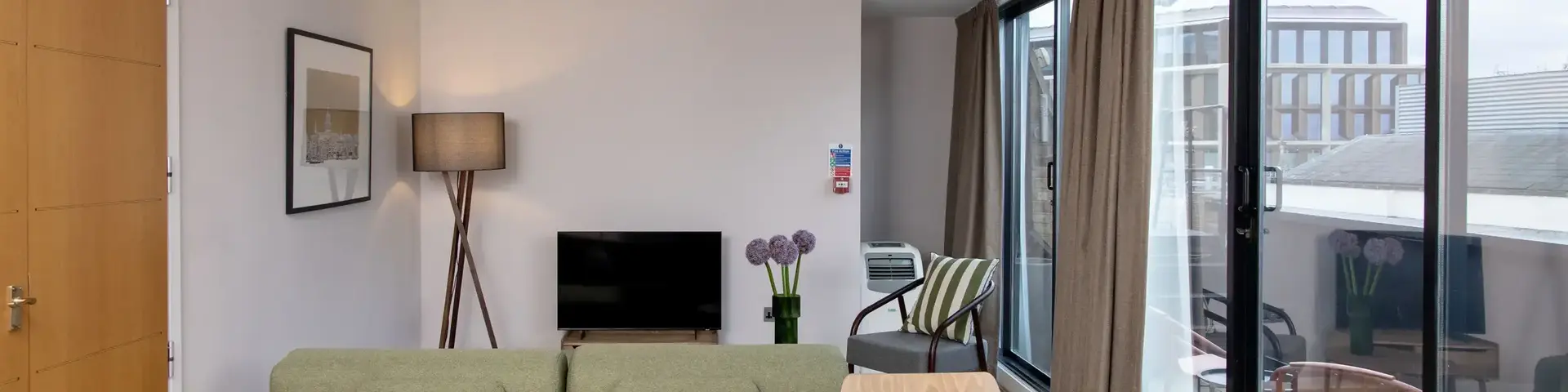 a living room with a couch and a table